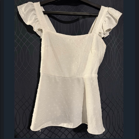 White Flirty Tank Top with Flutter Sleeves! - Picture 1 of 4